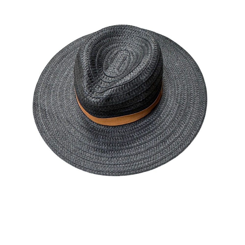Madewell Packable Straw Fedora Hat Black Tan Ribbon MD832 S/M NEW